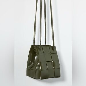 Anthropologie Vegan Leather Bucket Crossbody Shoulder Bag in Moss